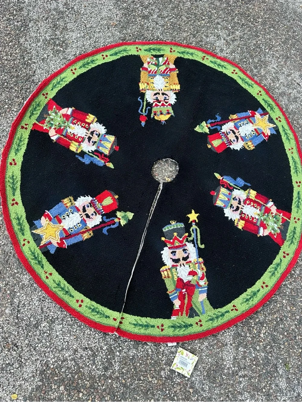 Hand hooked Wool nutcracker Christmas tree skirt